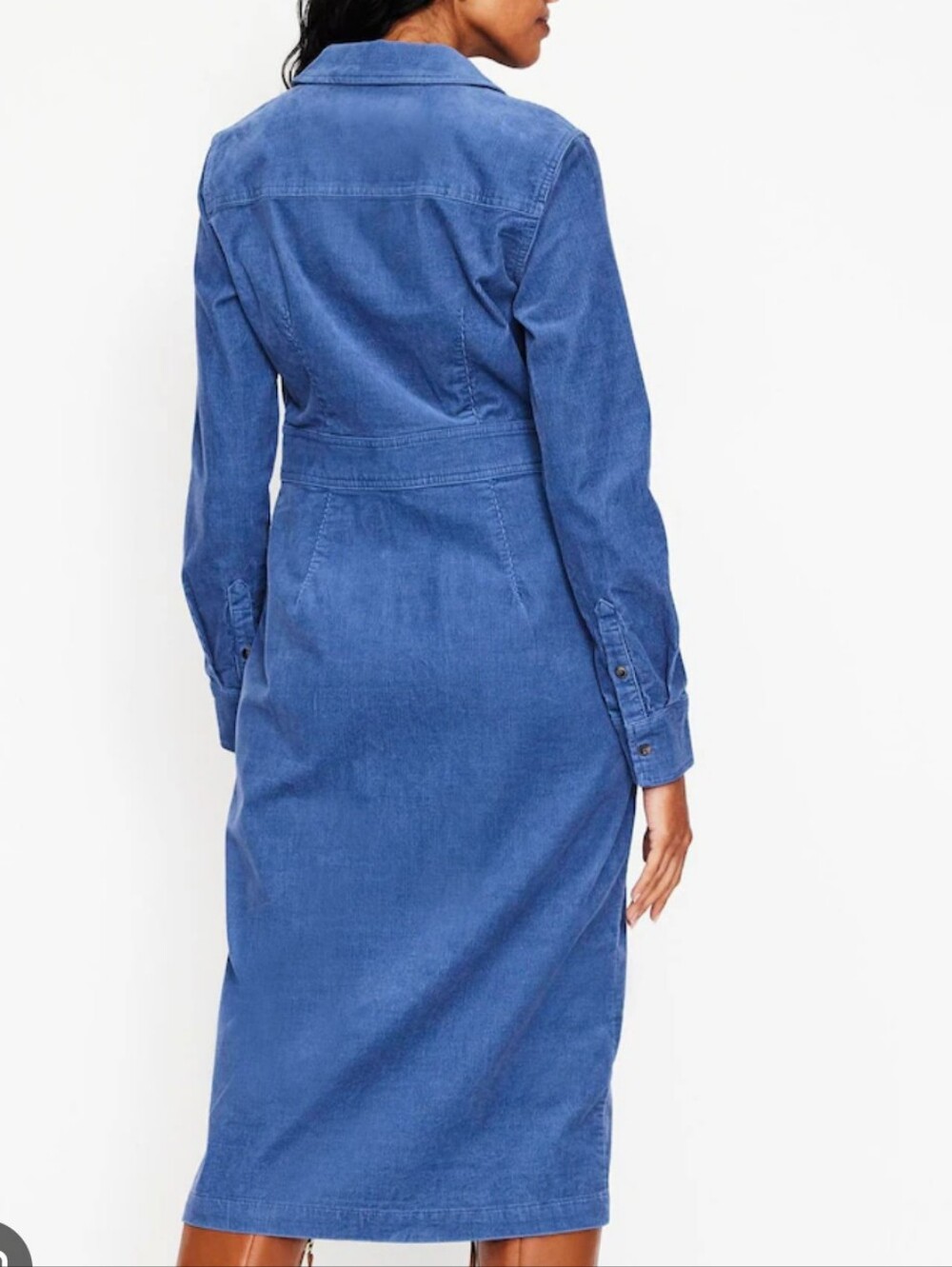 Boden Flora Blue Button-Front Midi Corduroy Shirt Dress Sz 14 Fall Preppy Office - Picture 2 of 10